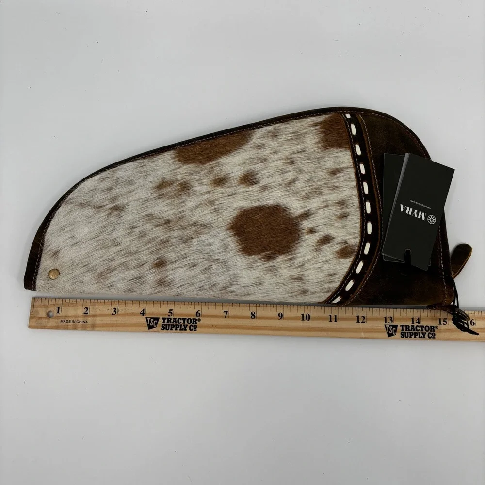 Myra Dusty Trail Pistol Pouch Case  15in Brown White Cowhide Suede S-9595 New